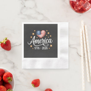 Pretty Flag Heart 1776-2026 July 4th 250th Napkin