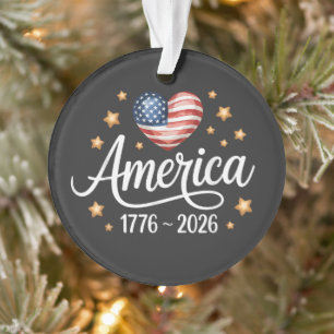 Pretty Flag Heart 1776-2026 July 4th 250th Ornament