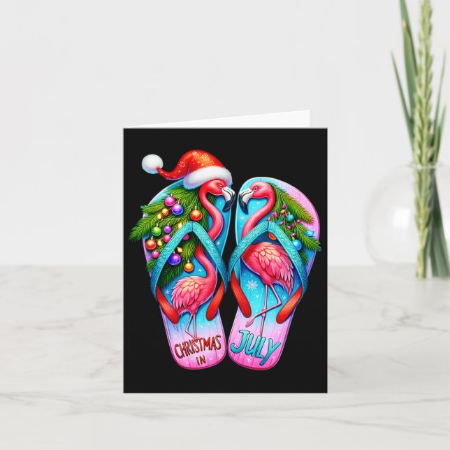 Pretty Flamingo Flip Flops Tropical Summer Christm Card (Front)