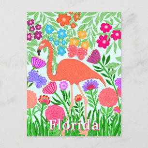 Pretty Flamingo Flowers and Butterflies Postcard