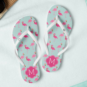 Pretty Flamingos Pattern Monogrammed Flip Flops