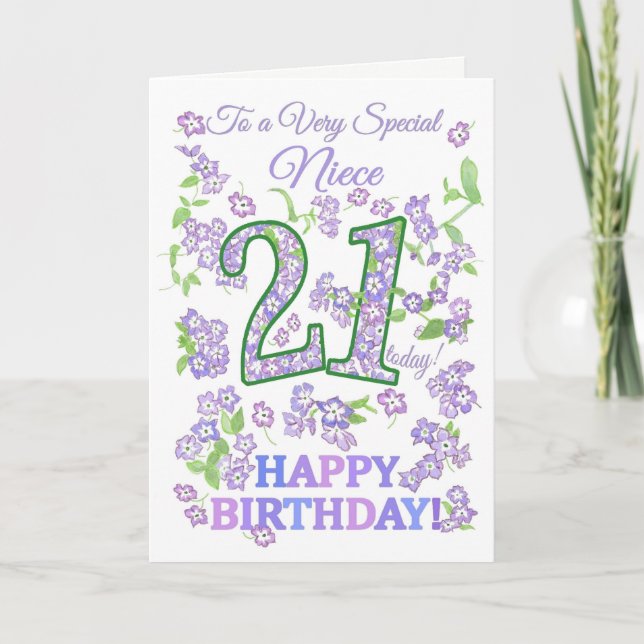 Pretty Floral 21st Birthday Very Special Niece Card (Front)