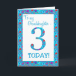 Pretty Floral 3rd Birthday Granddaughter Blue Card<br><div class="desc">A very pretty 3rd Birthday Card for a Granddaughter,  with the number 3 and the border in bright,  ditsy flowers on a turquoise blue background. You can change the inside message if you wish.</div>