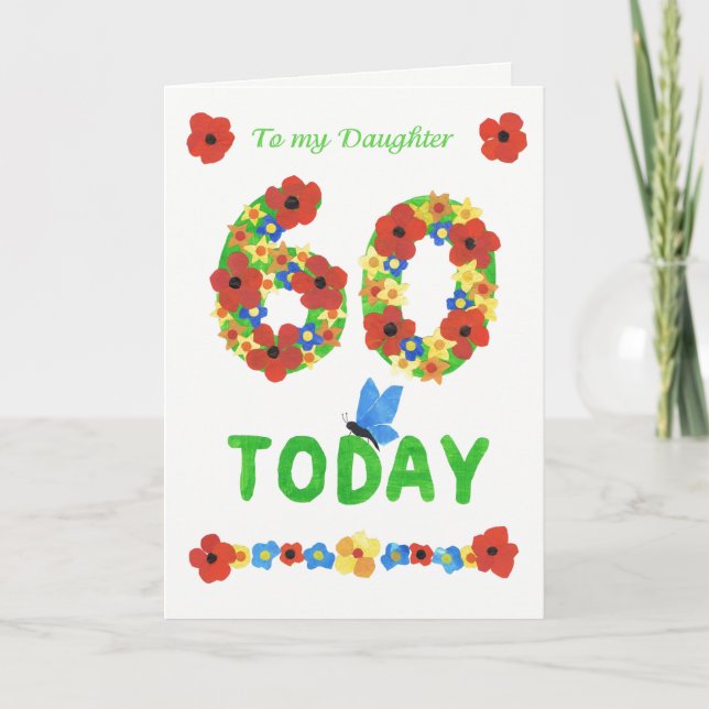 Pretty Floral 60th Birthday, for Daughter Card (Front)