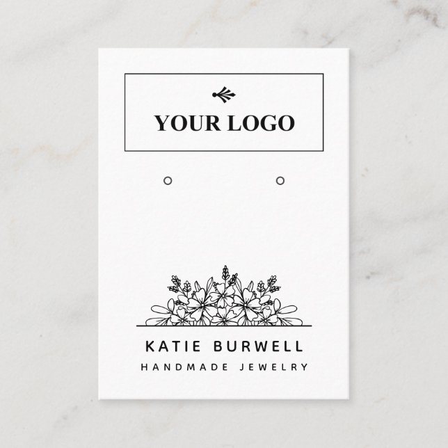 Pretty Floral Add Logo QR Code Earring Display Business Card (Front)