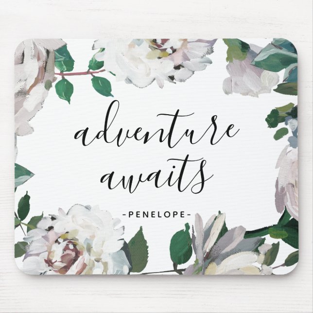 Pretty Floral Adventure Awaits with Name Mouse Pad (Front)