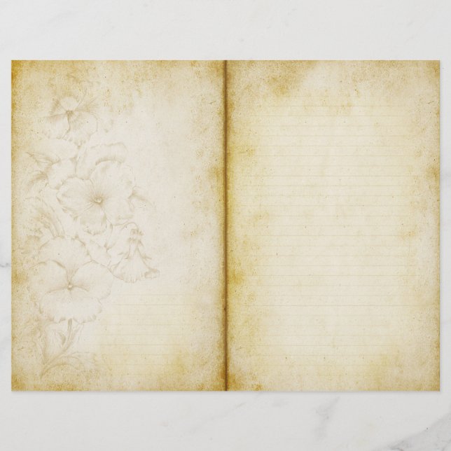 Pretty Floral Aged Journal Scrapbook Paper (Front)