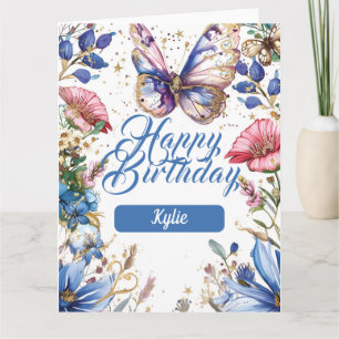 Pretty floral and butterfly birthday design card