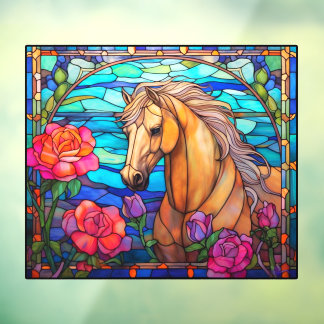 Pretty Floral Bay Horse Faux Stained Glass Window Cling