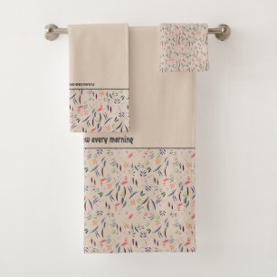 Pretty Floral BEIGE Customizable Scripture Bath Towel Set