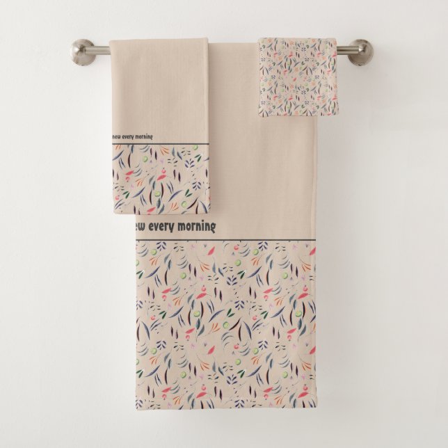 Pretty Floral BEIGE Customizable Scripture Bath Towel Set (Insitu)