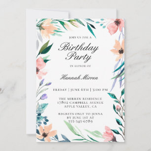 Pretty Floral Birthday Party Invitation