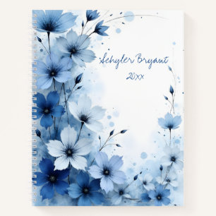 Pretty Floral Blue Botanical Watercolor  Notebook
