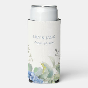 Pretty Floral Blue Hydrangea Event Wedding  Seltzer Can Cooler