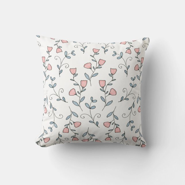 Pretty Floral Boho Blush Pink Lavender on White Throw Pillow (Front)