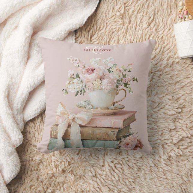 Pretty Floral Bookish Throw Pillow (Blanket)