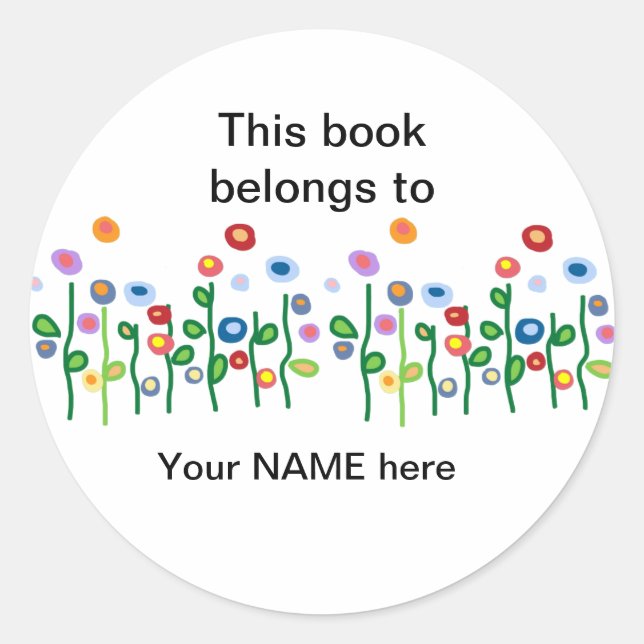Pretty floral bookplate classic round sticker (Front)