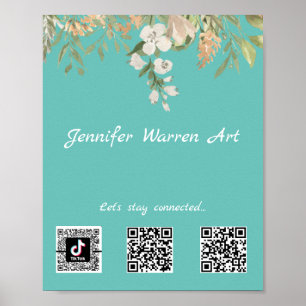 Pretty Floral Border Social Media QR Codes Poster