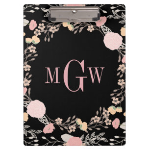 Pretty Floral Botanical Monogram Clipboard