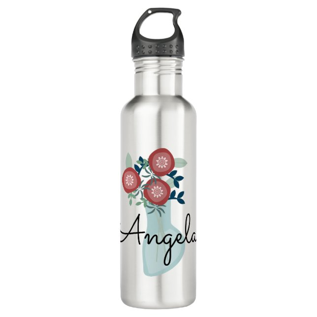Pretty Floral Botanical Vase Name 710 Ml Water Bottle (Front)