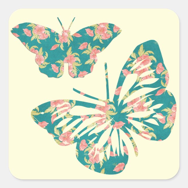 Pretty Floral Butterflies Square Sticker (Front)