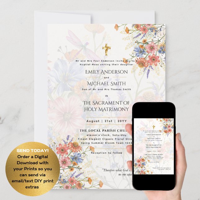 Pretty Floral  Catholic Nuptial Mass Wedding Invitation (Creator Uploaded)