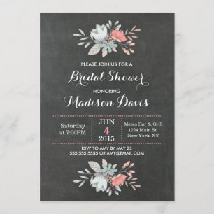 Pretty Floral Chalkboard Bridal Shower Invitations