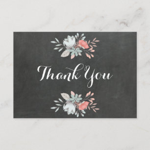 Pretty Floral Chalkboard Flat Thank You Card