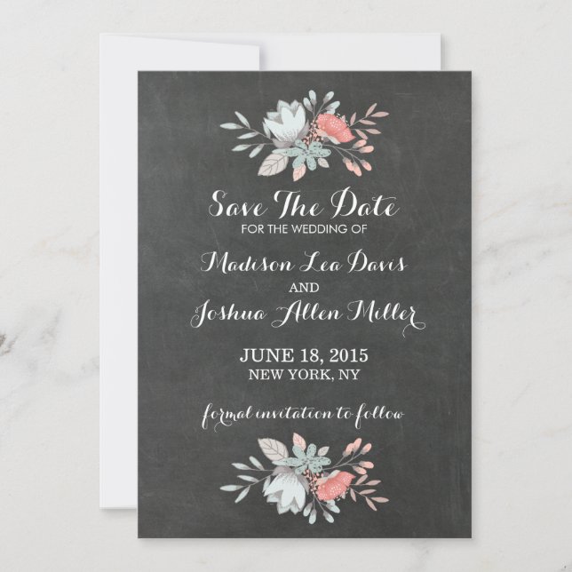 Pretty Floral Chalkboard Save The Date (Front)