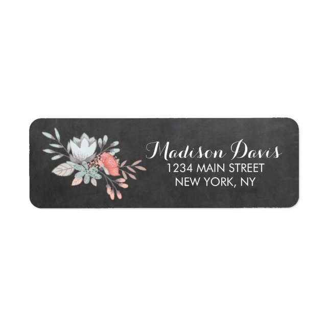 Pretty Floral Chalkboard Wedding Address Labels (Front)