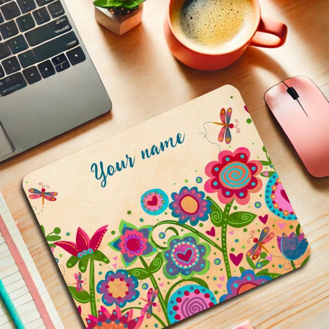Pretty Floral Cheerful Your Name Custom Mouse Pad (Creator Uploaded)