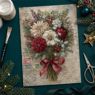 Pretty Floral Christmas Bouquet Decoupage Tissue Paper
