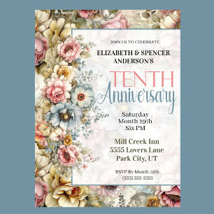 Pretty Floral Collage 10th Wedding Anniversary Invitation