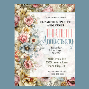 Pretty Floral Collage 30th Wedding Anniversary Invitation