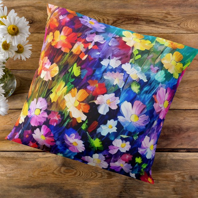 Pretty Floral Color Explosion Design Throw Pillow (Creator Uploaded)