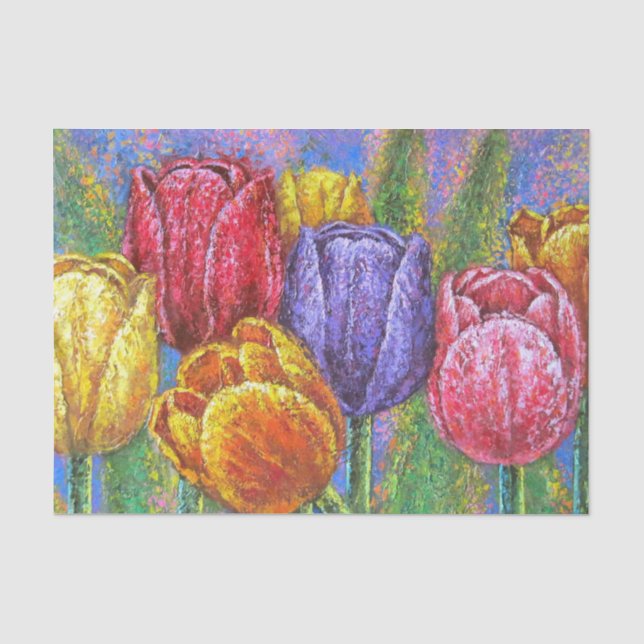 Pretty Floral Colourful Tulips Decoupage Painting Tissue Paper (Front)