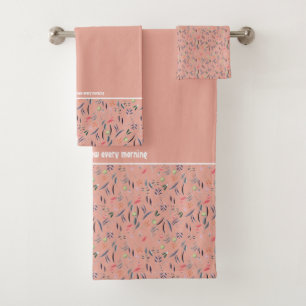 Pretty Floral CORAL PINK Customizable Scripture Bath Towel Set