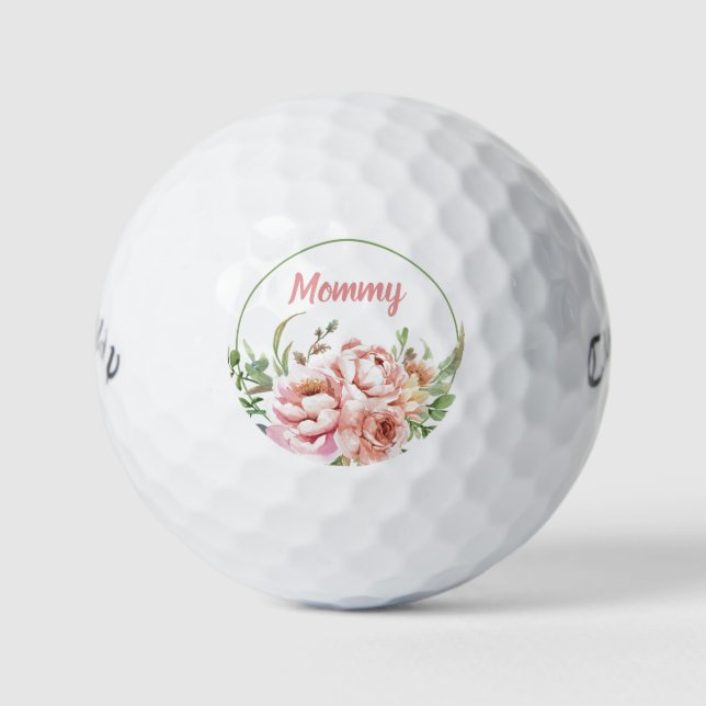 Pretty Floral Custom Name Golf Balls | Mommy (Front)