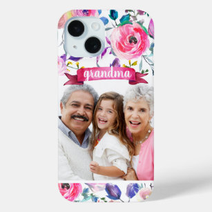 Pretty Floral Custom Photo Gift for Grandma iPhone 15 Case