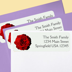 Pretty Floral Dark Red Rose Return Address