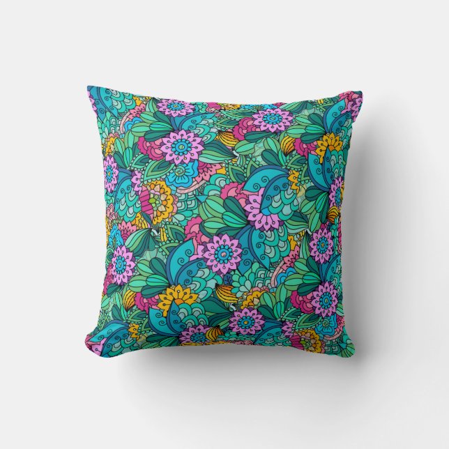 Pretty Floral Design in pinks and greens Throw Pillow (Front)