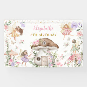 Pretty Floral Fairy Princess Girl Birthday Party Banner