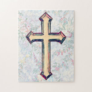 Pretty Floral Faith Cross Puzzle