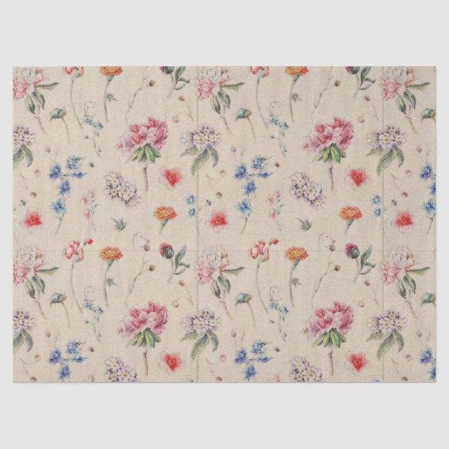 Pretty Floral Flower Pattern Pastel Cream Art Tissue Paper (Front)