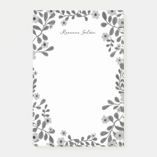 Pretty Floral Frame B&W CUSTOM NAME Notepad