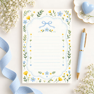Pretty Floral Frame Lined Stationery Paper