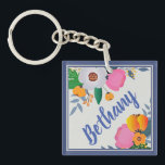 Pretty Floral Frame Personalised Keychain<br><div class="desc">Pretty personalised keychain for her.</div>