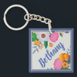 Pretty Floral Frame Personalised Keychain<br><div class="desc">Pretty personalised keychain for her.</div>