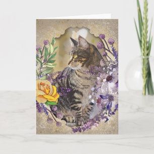 Pretty Floral Frame Vintage Inspired Cat Portrait Card