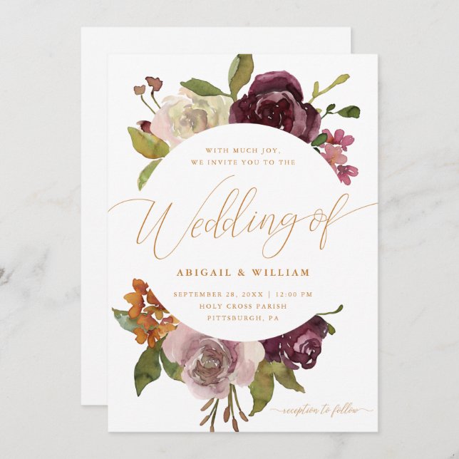 Pretty Floral Frame with Calligraphy Wedding Invitation (Front/Back)